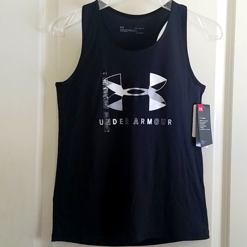 Under Armour Girls Tank Logo Black White